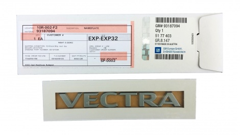 Nápis Vectra na víko zavazadlového prostoru – Opel Vectra C 93187094