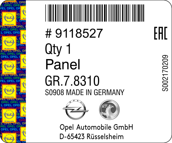 Originální štítkek Opel